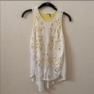Anthropology Yellow lace overlay tank. Medium